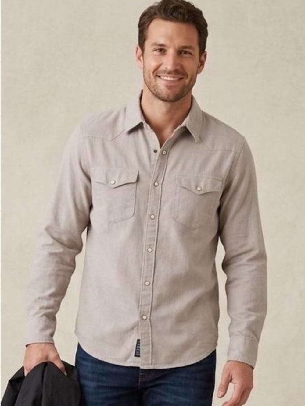 Lucky Brand Washed & Worn Beige Men's Pearl Snap Button Long Sleeve XL